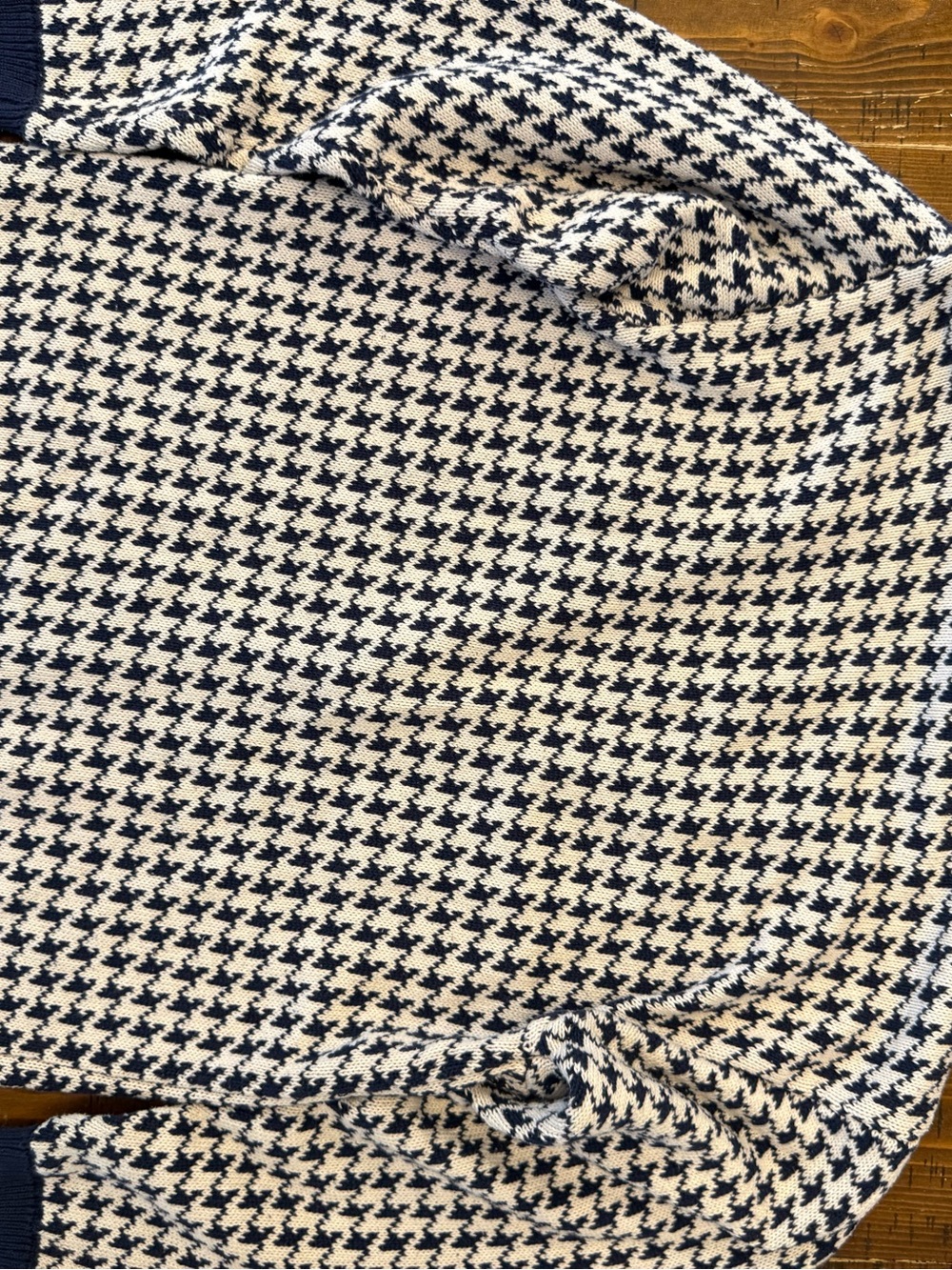 Vintage 90s Liz Sport Houndstooth Cardigan Navy & Cream Cotton Knit Sweater - Picture 10 of 11